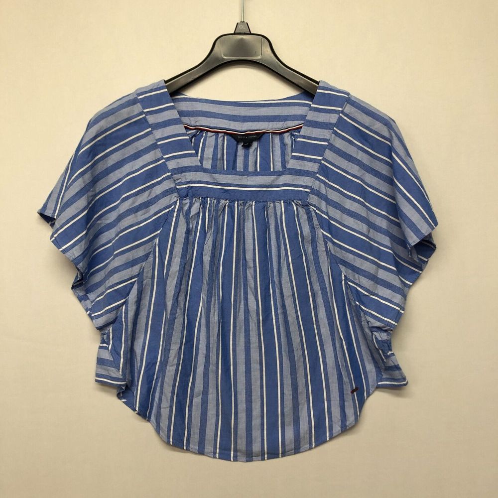 Tommy Hilfiger Women Blouse Top Shirt Size Medium Blue Stripes B245 -21
